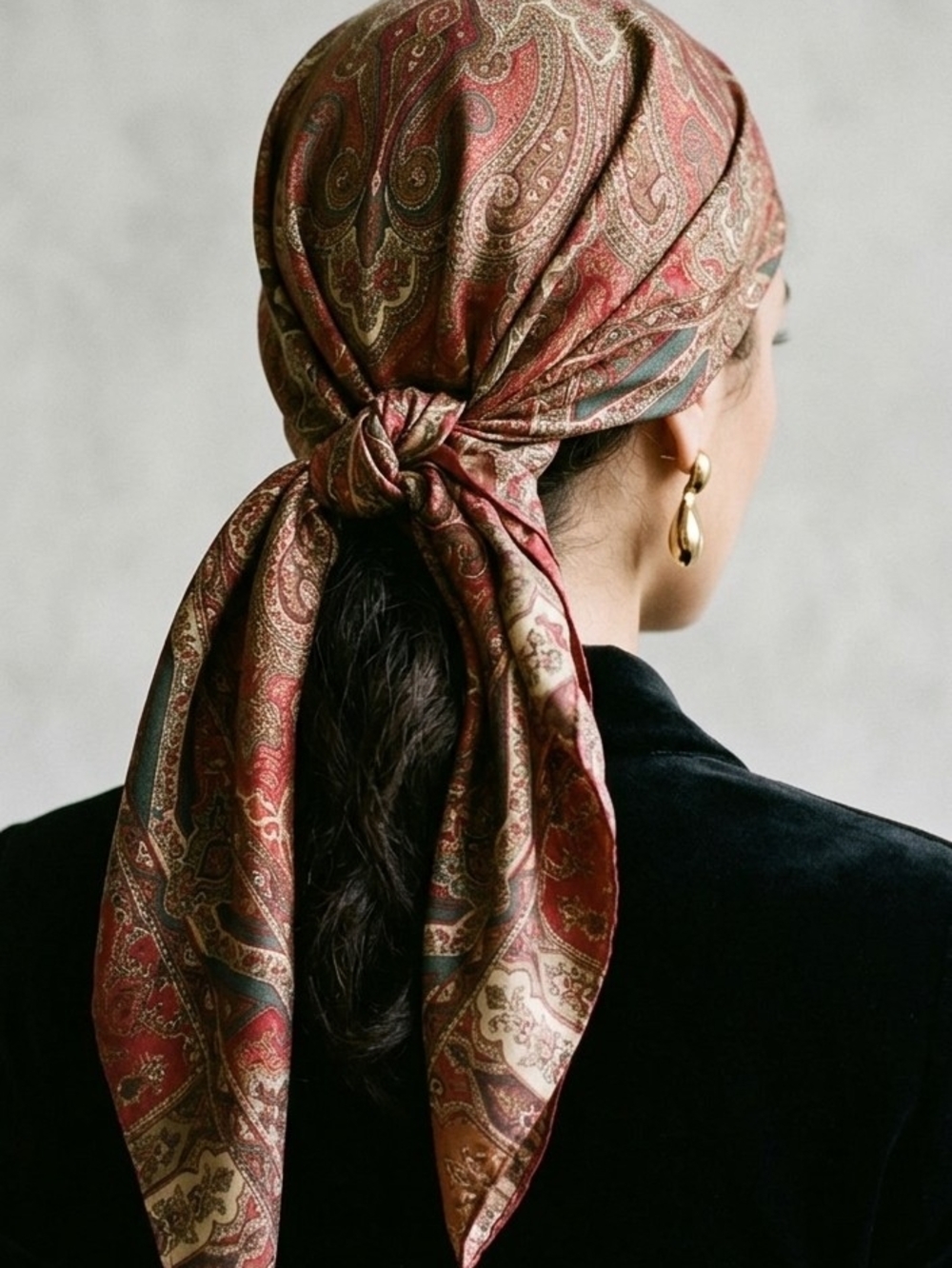 Vintage Ralph Lauren Paisley Silk Headscarf in Rust, Gold, and Cream
